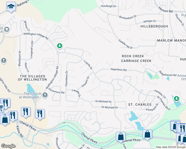 map of restaurants, bars, coffee shops, grocery stores, and more near 14201 Orleans Drive in Little Rock