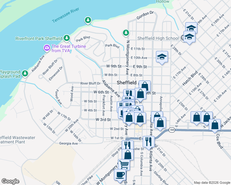 map of restaurants, bars, coffee shops, grocery stores, and more near 200 West 6th Street in Sheffield