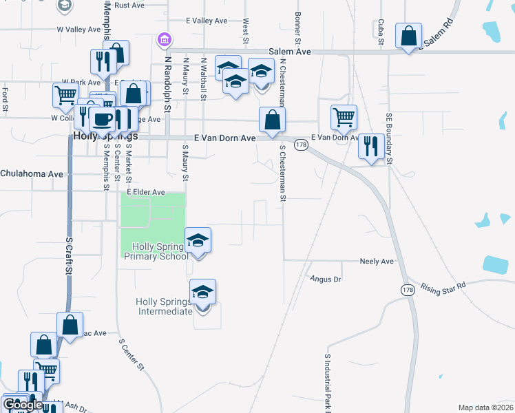 map of restaurants, bars, coffee shops, grocery stores, and more near 130 Greenbriar Cir in Holly Springs