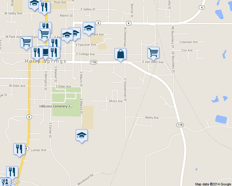 map of restaurants, bars, coffee shops, grocery stores, and more near 130 Greenbriar Circle in Holly Springs