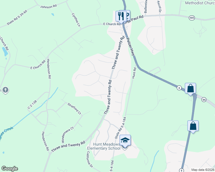 map of restaurants, bars, coffee shops, grocery stores, and more near 105 Teal Court in Easley