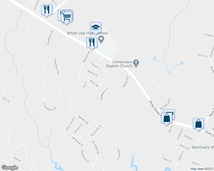map of restaurants, bars, coffee shops, grocery stores, and more near 106 Mulberry Lane in Jacksonville