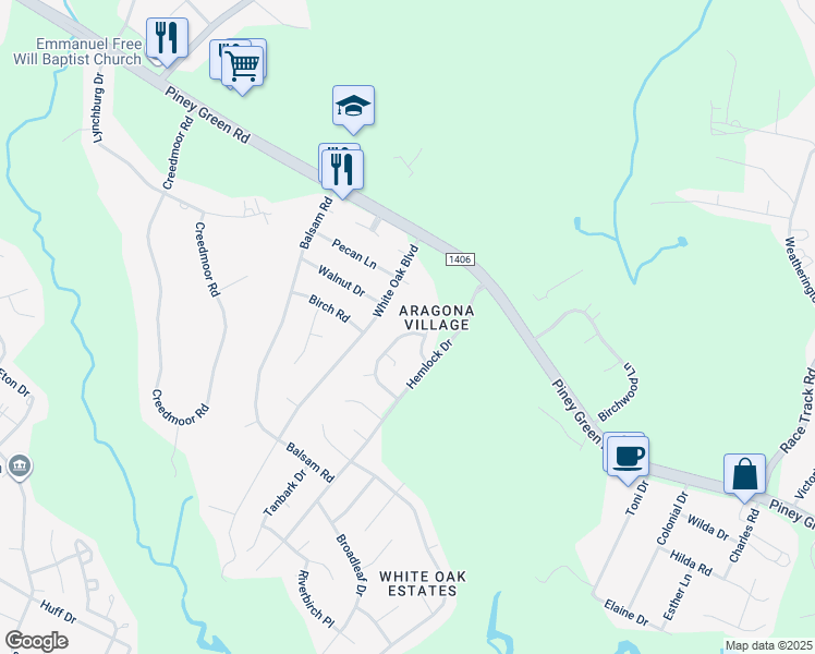 map of restaurants, bars, coffee shops, grocery stores, and more near 106 Mulberry Lane in Jacksonville