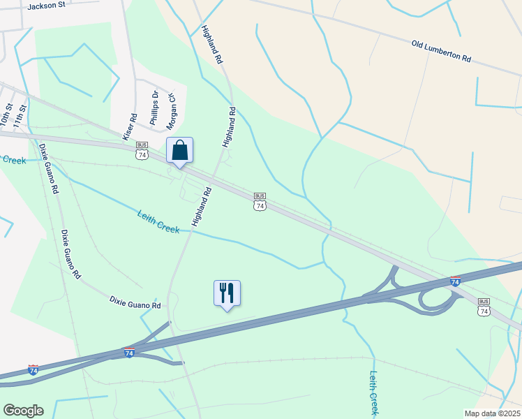 map of restaurants, bars, coffee shops, grocery stores, and more near 17900 Andrew Jackson Highway in Laurinburg