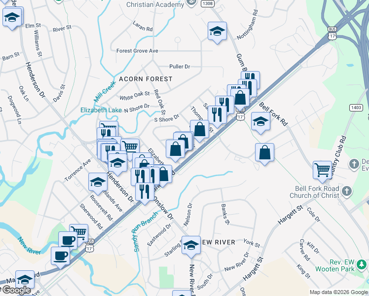 map of restaurants, bars, coffee shops, grocery stores, and more near 925 North Marine Boulevard in Jacksonville