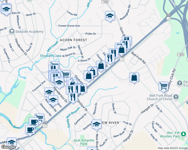 map of restaurants, bars, coffee shops, grocery stores, and more near 925 North Marine Boulevard in Jacksonville