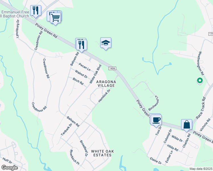 map of restaurants, bars, coffee shops, grocery stores, and more near 124 Basswood Court in Jacksonville
