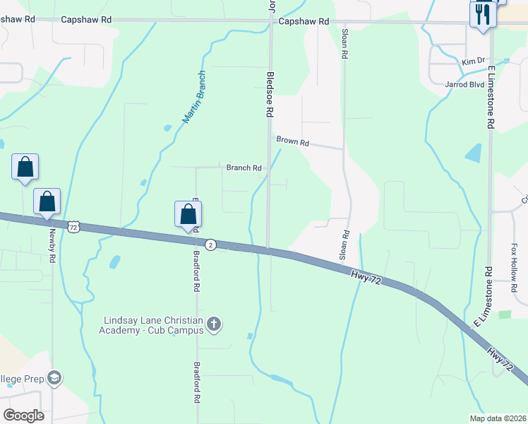 map of restaurants, bars, coffee shops, grocery stores, and more near 14361 Bledsoe Road in Athens