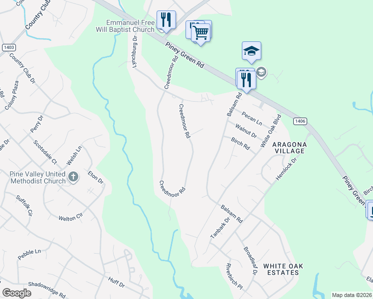 map of restaurants, bars, coffee shops, grocery stores, and more near 370 Creedmoor Road in Jacksonville