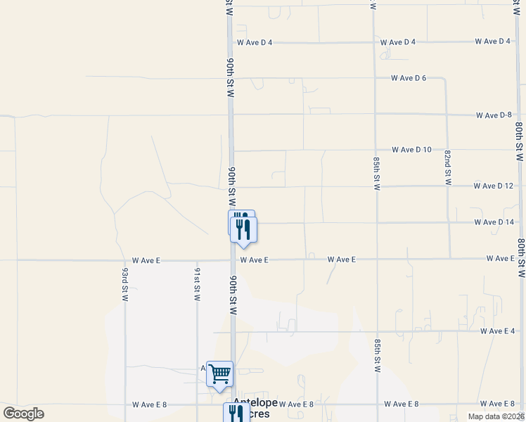 map of restaurants, bars, coffee shops, grocery stores, and more near 8819 West Avenue D 14 in Lancaster
