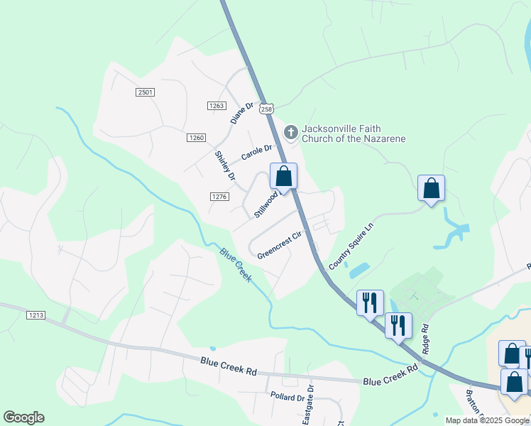 map of restaurants, bars, coffee shops, grocery stores, and more near 209 Stillwood Drive in Jacksonville