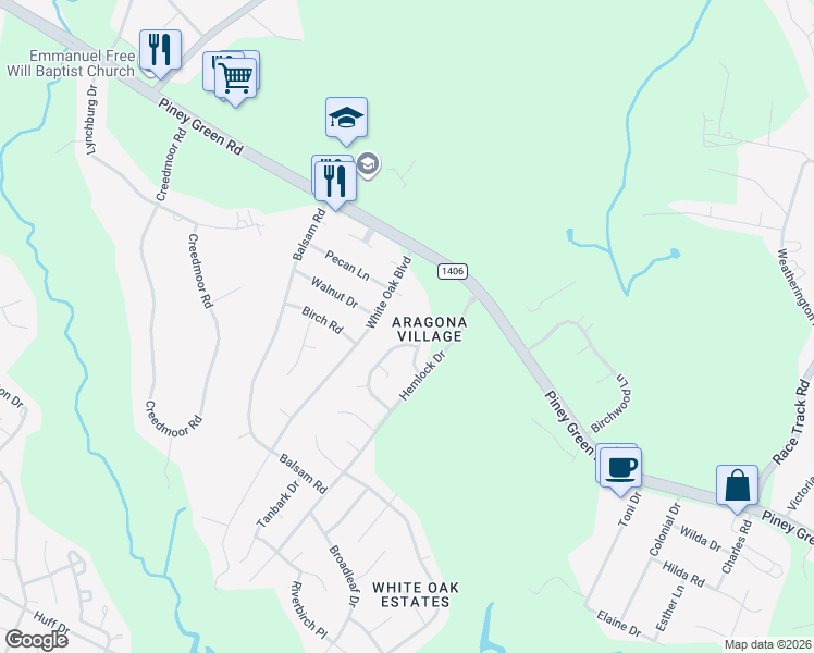 map of restaurants, bars, coffee shops, grocery stores, and more near 106 Mulberry Lane in Jacksonville