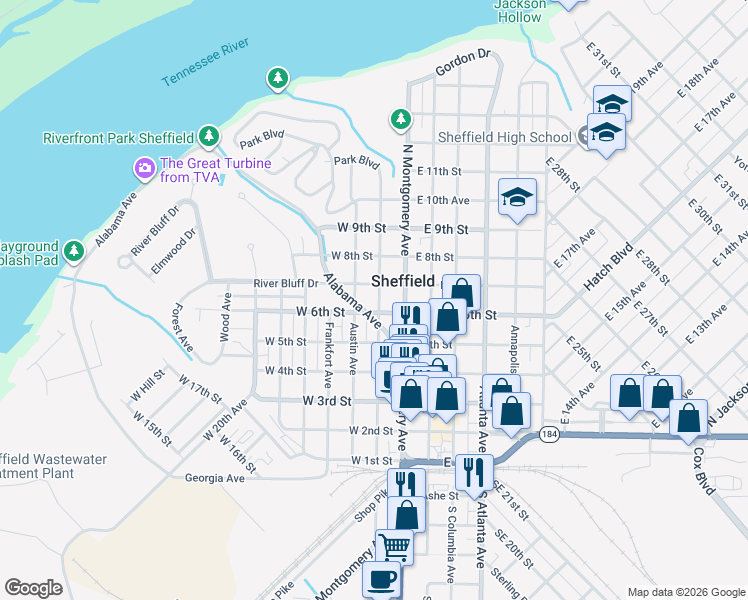 map of restaurants, bars, coffee shops, grocery stores, and more near 200-250 West 6th Street in Sheffield