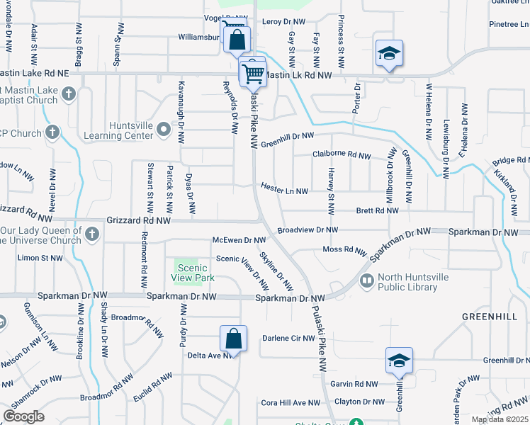 map of restaurants, bars, coffee shops, grocery stores, and more near 3102 Pulaski Pike Northwest in Huntsville