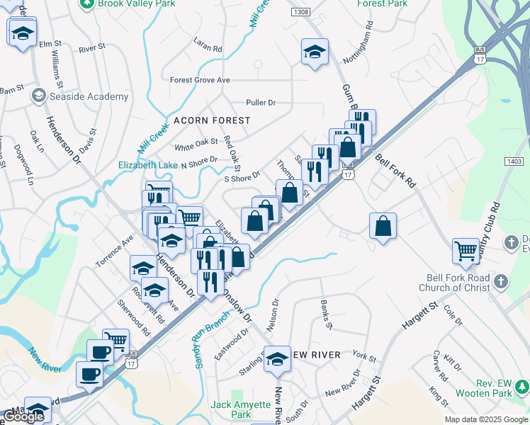 map of restaurants, bars, coffee shops, grocery stores, and more near 925 North Marine Boulevard in Jacksonville