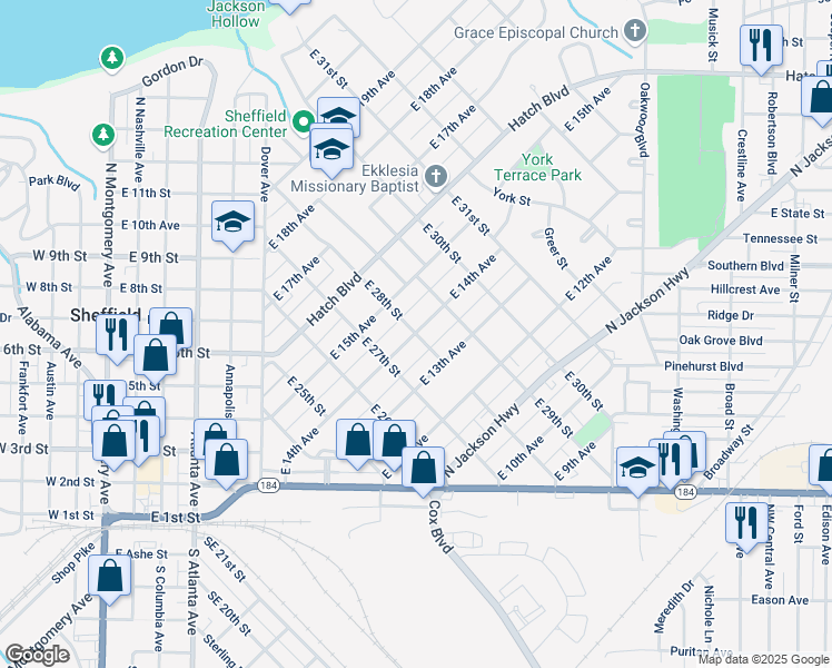 map of restaurants, bars, coffee shops, grocery stores, and more near 2798 East 14th Avenue in Sheffield