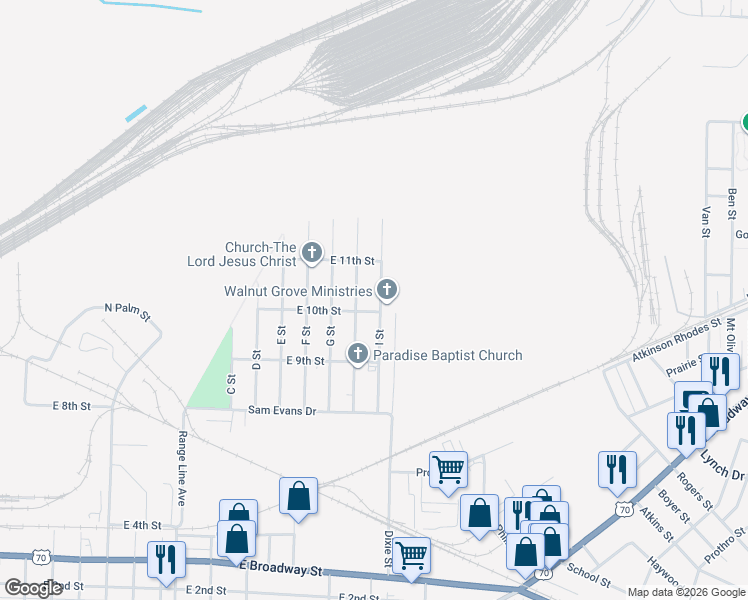 map of restaurants, bars, coffee shops, grocery stores, and more near 924 East 10th Street in Little Rock