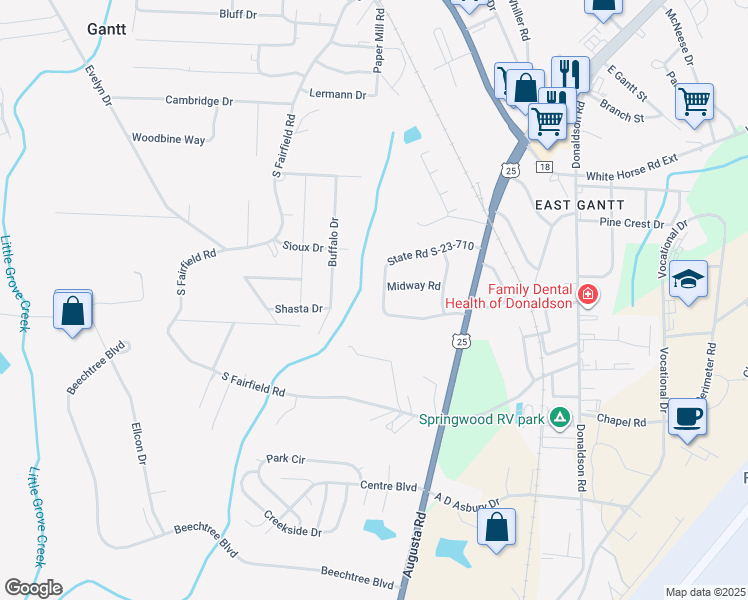 map of restaurants, bars, coffee shops, grocery stores, and more near 130 North Wingate Road in Greenville