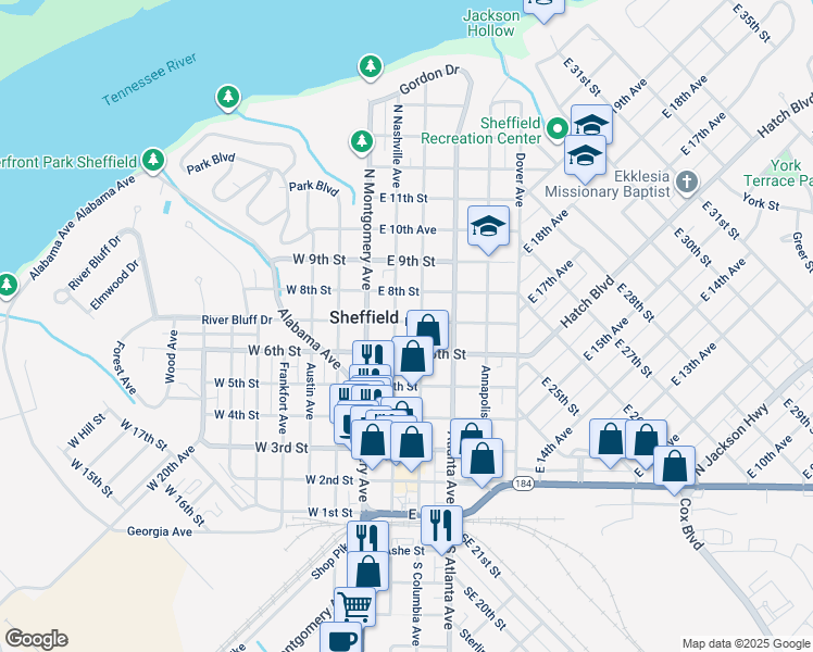 map of restaurants, bars, coffee shops, grocery stores, and more near 709 North Nashville Avenue in Sheffield
