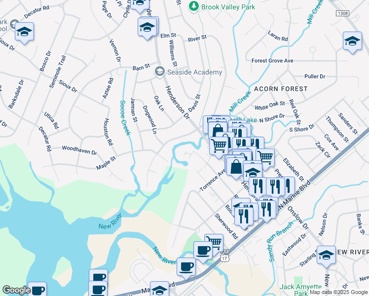 map of restaurants, bars, coffee shops, grocery stores, and more near 331 Richlands Avenue in Jacksonville