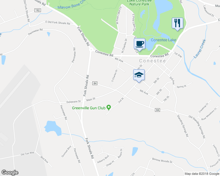 map of restaurants, bars, coffee shops, grocery stores, and more near 8 Standing Springs Road in Greenville