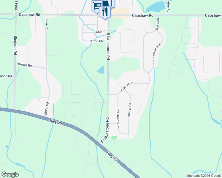 map of restaurants, bars, coffee shops, grocery stores, and more near 14442 East Limestone Road in Harvest