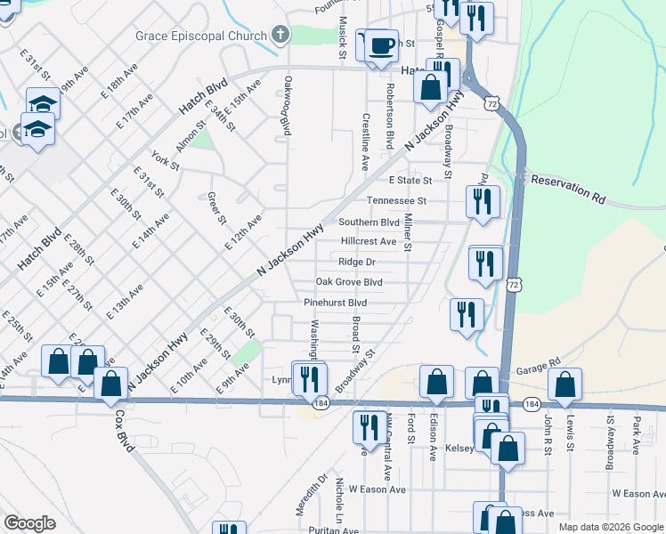 map of restaurants, bars, coffee shops, grocery stores, and more near 1525 Ridge Drive in Sheffield