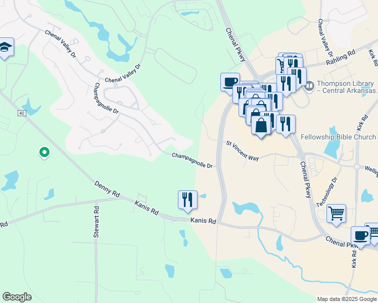 map of restaurants, bars, coffee shops, grocery stores, and more near 12 Witry Court in Little Rock
