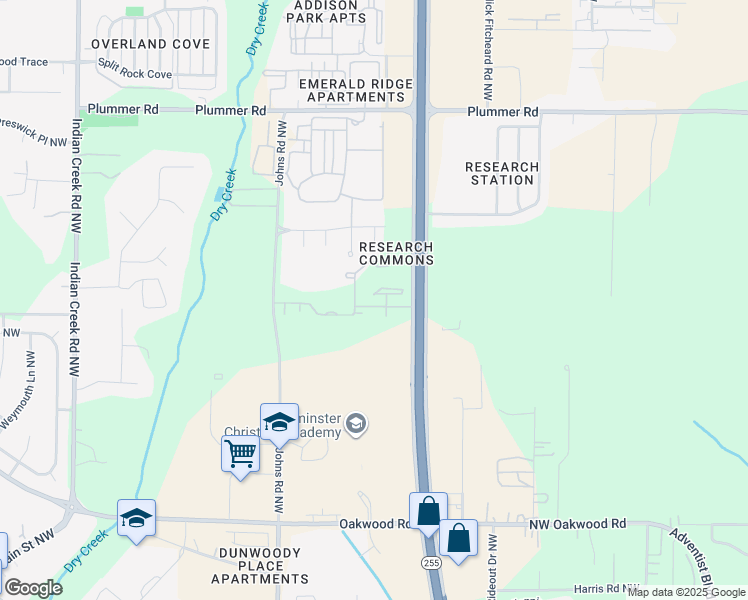 map of restaurants, bars, coffee shops, grocery stores, and more near 393 Johns Road Northwest in Huntsville