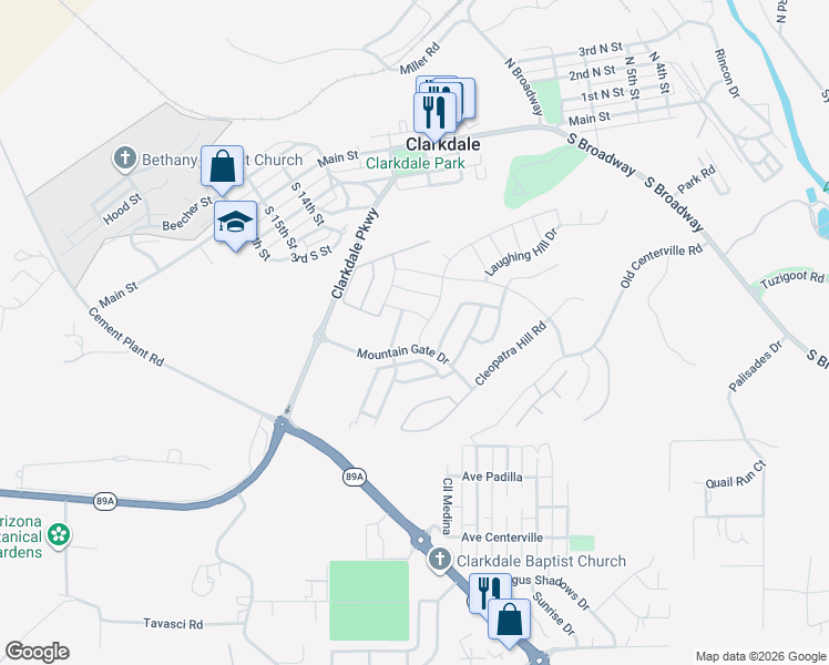 map of restaurants, bars, coffee shops, grocery stores, and more near 503 Kindrick Drive in Clarkdale