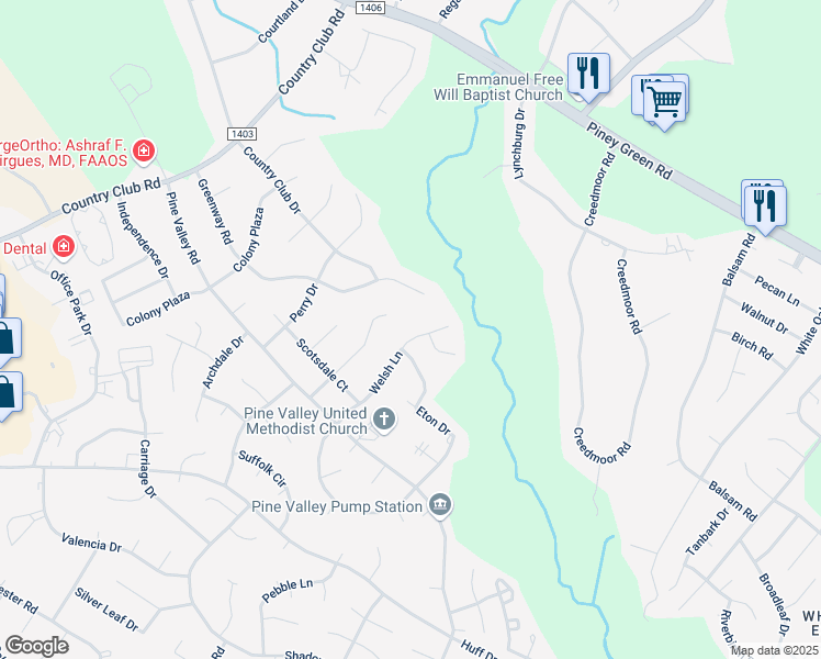 map of restaurants, bars, coffee shops, grocery stores, and more near 923 Welsh Lane in Jacksonville