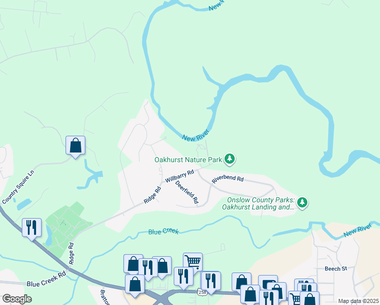 map of restaurants, bars, coffee shops, grocery stores, and more near 8 Amelia Lane in Jacksonville