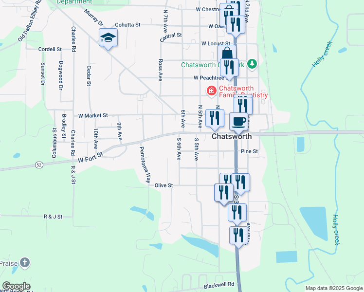 map of restaurants, bars, coffee shops, grocery stores, and more near 321 Pine Street in Chatsworth
