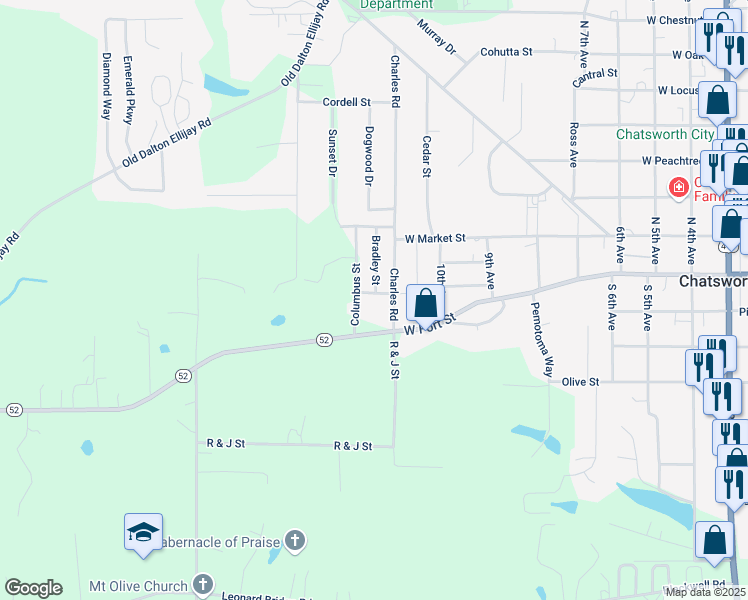 map of restaurants, bars, coffee shops, grocery stores, and more near 199 Bernard Street in Chatsworth