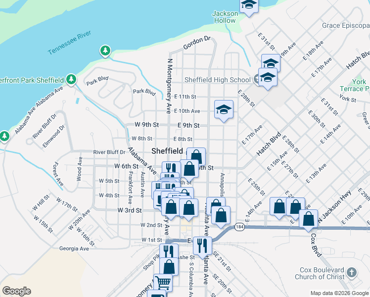 map of restaurants, bars, coffee shops, grocery stores, and more near 709 North Nashville Avenue in Sheffield