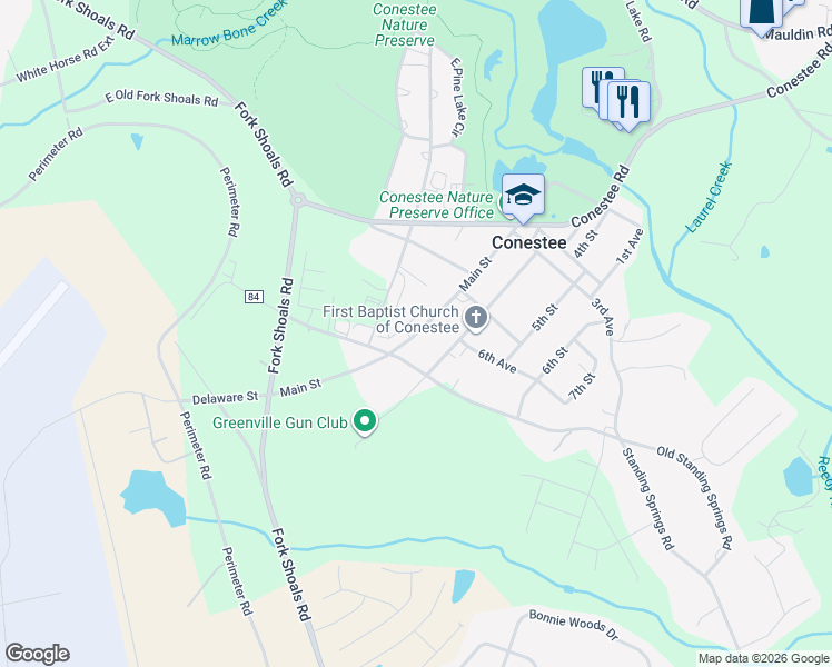map of restaurants, bars, coffee shops, grocery stores, and more near Main Street in Greenville County