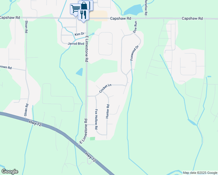 map of restaurants, bars, coffee shops, grocery stores, and more near 27726 Cricket Lane in Harvest