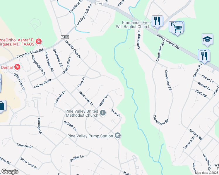 map of restaurants, bars, coffee shops, grocery stores, and more near 923 Welsh Lane in Jacksonville