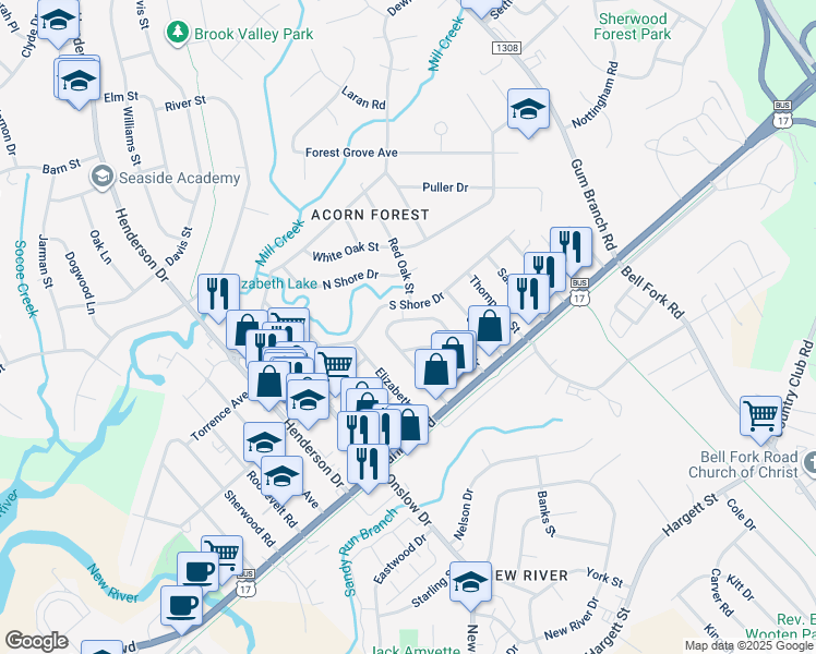 map of restaurants, bars, coffee shops, grocery stores, and more near 128 Zack Circle in Jacksonville
