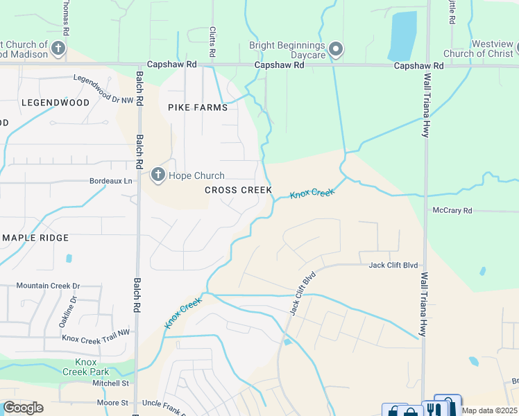 map of restaurants, bars, coffee shops, grocery stores, and more near 154 Winding Creek Road Northwest in Madison