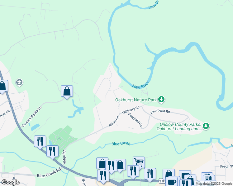 map of restaurants, bars, coffee shops, grocery stores, and more near 96 Genora Place in Jacksonville
