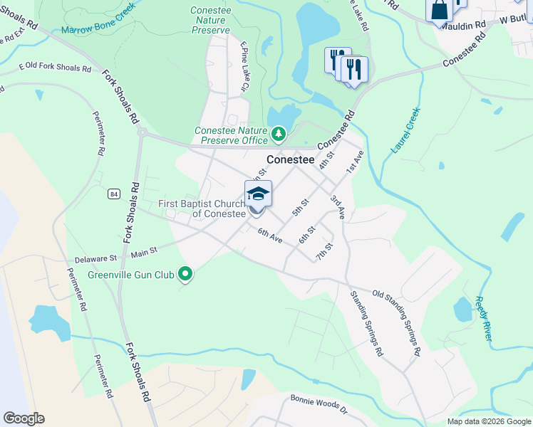 map of restaurants, bars, coffee shops, grocery stores, and more near 1 5th Avenue in Greenville