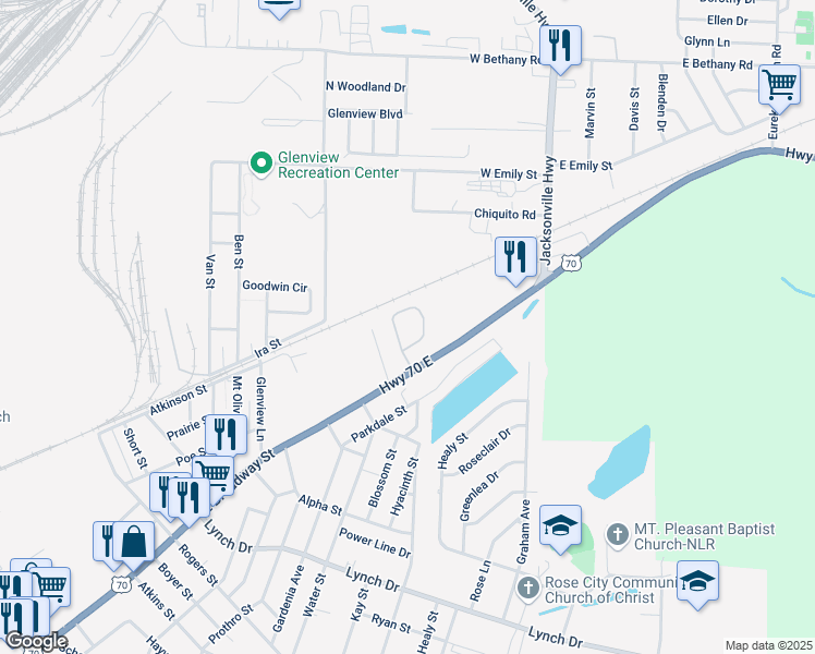 map of restaurants, bars, coffee shops, grocery stores, and more near 41 Knight Drive in North Little Rock