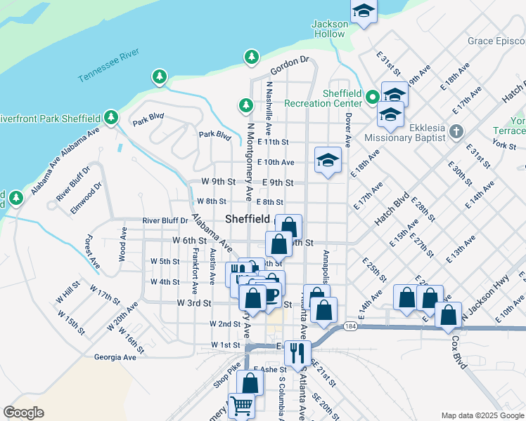 map of restaurants, bars, coffee shops, grocery stores, and more near 709 North Nashville Avenue in Sheffield