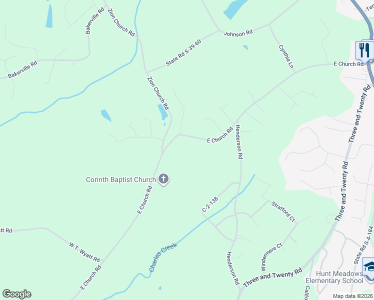 map of restaurants, bars, coffee shops, grocery stores, and more near 426 East Church Road in Easley