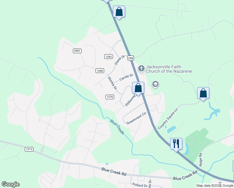 map of restaurants, bars, coffee shops, grocery stores, and more near 1003 Shirley Drive in Jacksonville