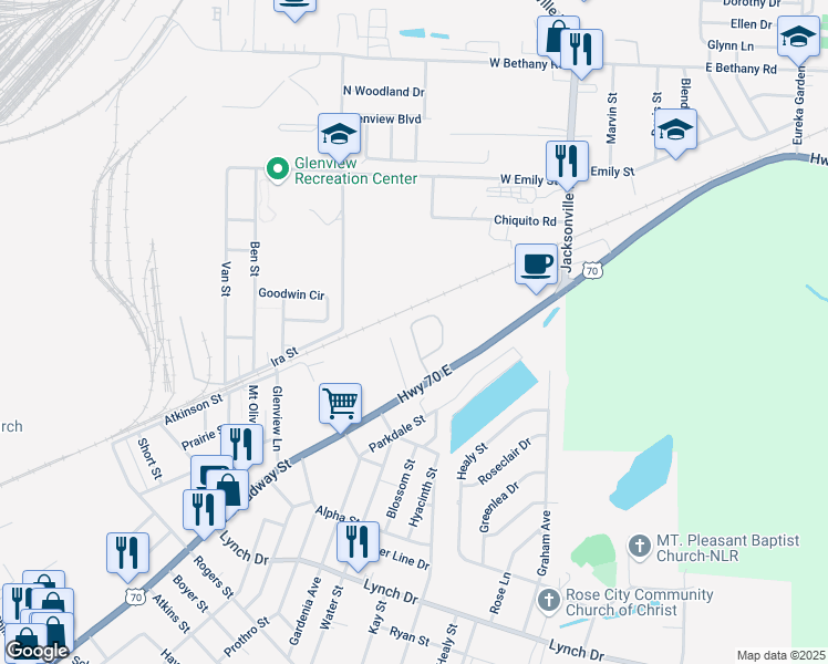 map of restaurants, bars, coffee shops, grocery stores, and more near 41 Knight Drive in North Little Rock