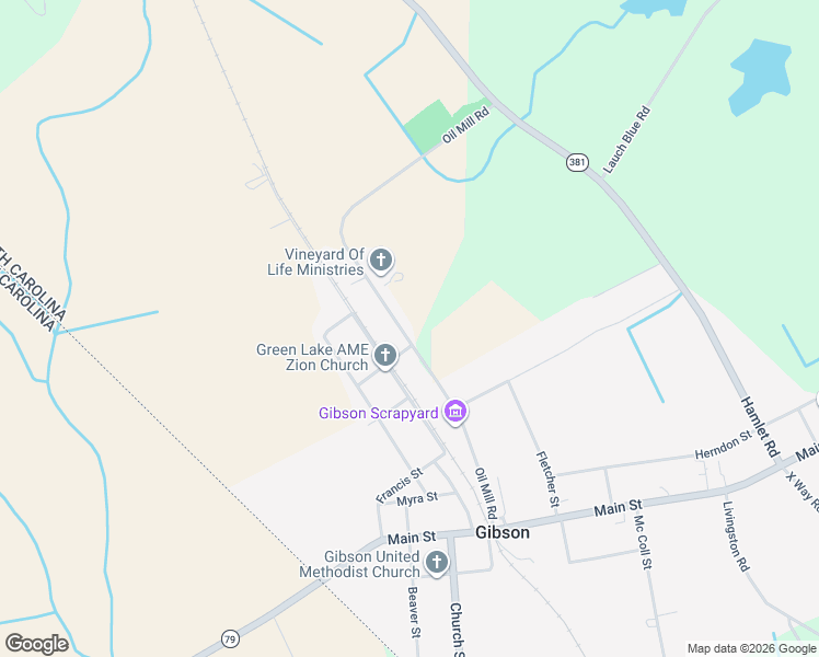map of restaurants, bars, coffee shops, grocery stores, and more near 14081 Oil Mill Road in Gibson