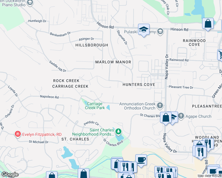 map of restaurants, bars, coffee shops, grocery stores, and more near 42 Morrison Court in Little Rock