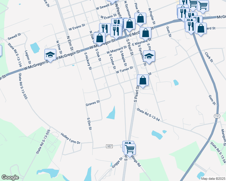 map of restaurants, bars, coffee shops, grocery stores, and more near 313 Pigg Street in Pageland